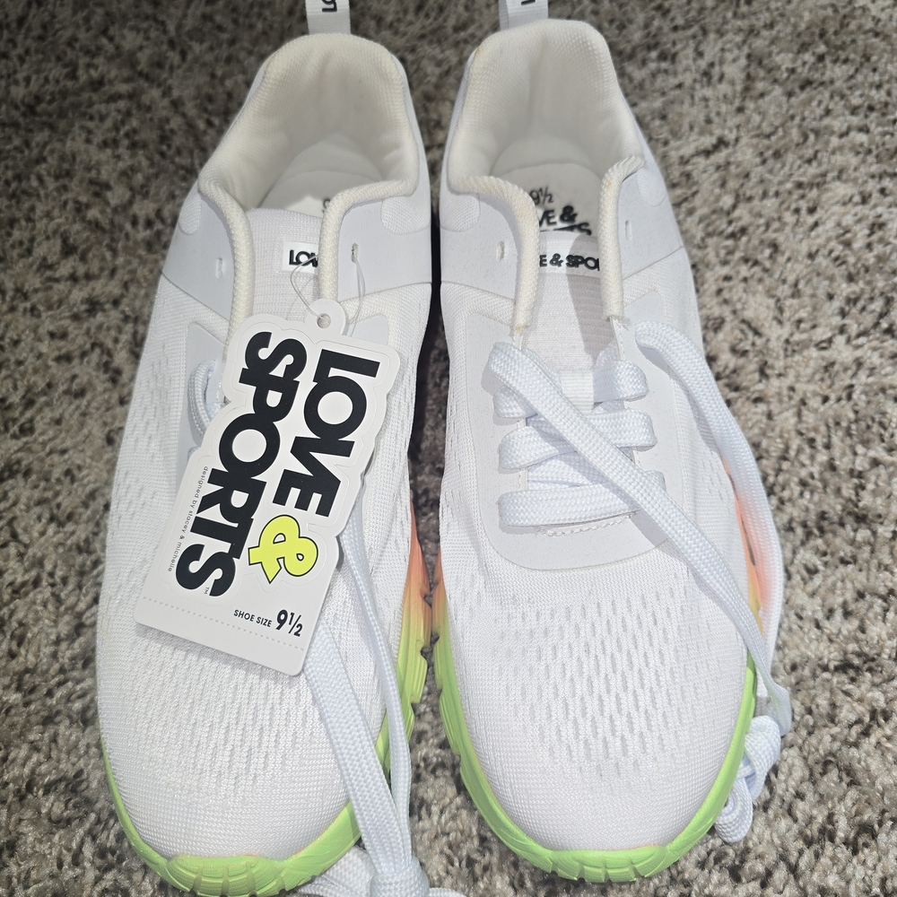 Women's White and Green Athletic Shoes
